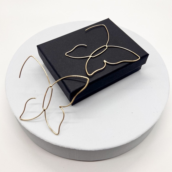 Large Gold Butterfly Hoop Earrings - Picture 6 of 9